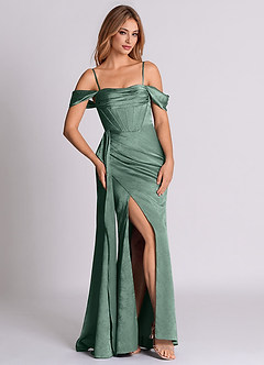 Azazie Amyra Brudtärnklänningar Klä av Sjöjungfru i Jacquard Av axeln Eukalyptus image3