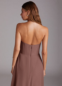 Azazie Wren 신부 들러리 드레스 A라인 스트랩리스 쉬폰 티 길이 드레스 image8