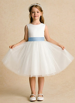 Azazie Sosie Robe Demoiselle D'honneur Fillette Robe Trapèze en Tulle Plissée Ivoire Bleu Poudré image2