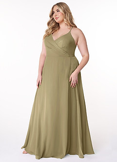 Azazie Davis Bridesmaid Dresses Moss Green A-Line V-Neck Chiffon Dress image9