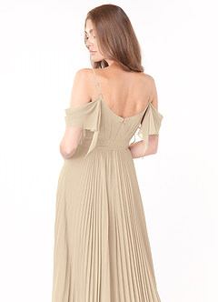 Azazie Lyney Bridesmaid Dresses Champagne A-Line Off the Shoulder Chiffon Dress image5