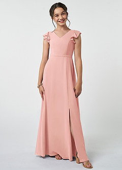 Azazie Claudine Junior Agave A-Line Pleated Chiffon Dress image1