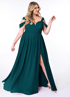 Azazie Lianne Bridesmaid Dresses Pine A-Line Off the Shoulder Chiffon Dress image11