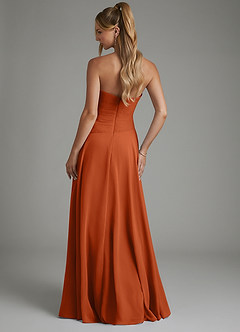 Azazie Layla Vestidos de damas de honor Vestido Naranja Quemada de Gasa de Línea A con Palabra de honor image2