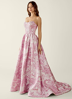 Allegra Pink Floral Jacquard Wrap A-line Prom Dress image4