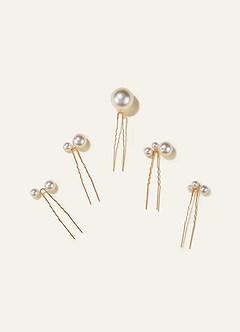 front Conjunto de 5 grampos de cabelo com pérolas em formato de cluster.