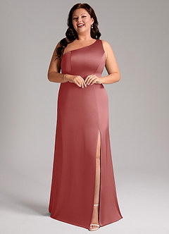 Azazie Phaedra Bridesmaid Dresses Antique Rose A-Line One Shoulder Stretch Satin Dress image13
