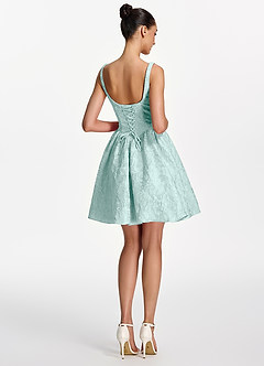 Lionelle Minzgrün Minikleid mit eckigem Ausschnitt, Jacquard-Korsett und Schnürung image6