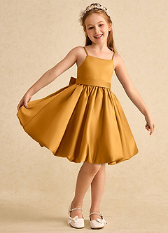 Azazie Davine vestidos de niña de las flores Vestido de Caramelo de Satin Mate de Corte En A con Tirante Espagueti image2