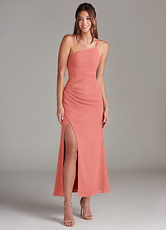 Azazie Eren Robes de demoiselle d'honneur Robe Sirène en Mousseline de soie Asymétrique Rose Saumon image3