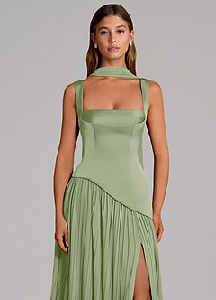 Azazie Stephanie Brautjungfernkleider A-Linie Plissee Stretch-Satin Kleid Staubiger Salbeigrün image6