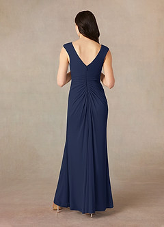 Azazie Andi Mother of the Bride Dresses Dark Navy A-Line Pleated Mesh Dress image3