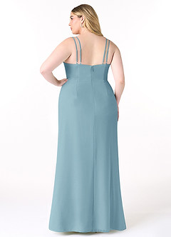 Azazie Leo Bridesmaid Dresses Moody Blue Mermaid V-Neck Pleated Chiffon Dress image8
