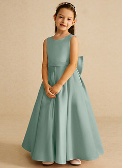 Azazie Pipsy Flower Girl Dresses Silver Sage A-Line Bow Matte Satin Dress image4