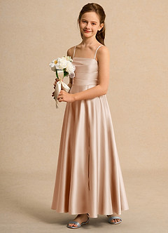 Azazie Pebbles Girl Flower Girl Dresses English Rose A-Line Pleated Matte Satin Dress image6