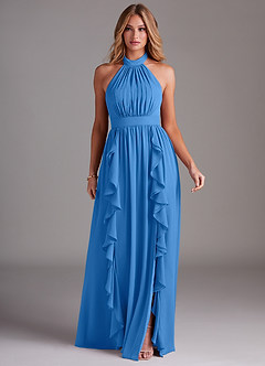 Azazie Avary Bridesmaid Dresses Blue Jay A-Line Pleated Chiffon Dress image3