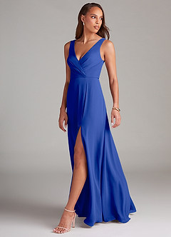 Azazie Nelly Bridesmaid Dresses Royal Blue A-Line Pleated Chiffon Dress image4