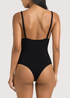 front Bodysuit med bøjle og ben og mesh-paneler, shapewear