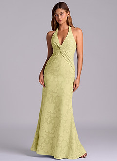 Azazie Valerie Vestidos de damas de honor Vestido de Sorbete De Limón de Devorado Floral de Corte Sirena con Plisado image3