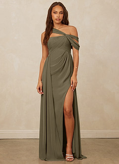 Christian Siriano Bridal for Azazie 1014 Bridesmaid Dresses Willow Green A-Line Off the Shoulder Chiffon Dress image4