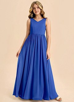 Azazie Hathaway Junior Royal Blue A-Line Bow Chiffon Dress image3