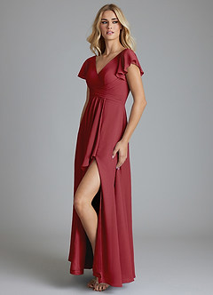 Azazie Omari Bridesmaid Dresses Pomegranate A-Line Chiffon Dress image4