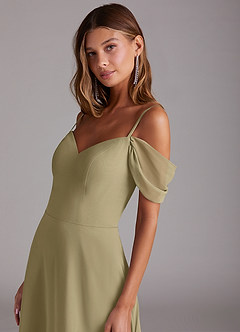 Azazie Marley Robes de demoiselle d'honneur Robe Trapèze Convertible en Mousseline de soie Épaule décolletée Vert Mousse image8