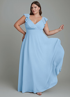 Azazie Leilani Bridesmaid Dresses Powder Blue A-Line Pleated Chiffon Dress image8