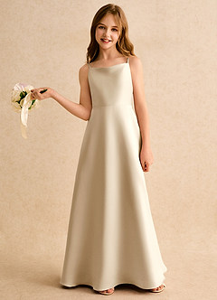 Azazie Joella Girls Formal Flower Girl Dresses Champagne A-Line Pleated Matte Satin Dress image2