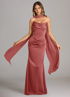 Azazie Sorrel 신부 들러리 드레스 인어 스트랩리스 스트레치 새틴 바닥 길이 드레스 image1