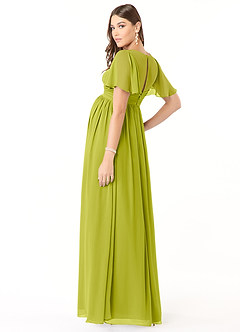 Azazie Verna vestidos de dama de honor de maternidad Vestido de Corte en A Cuello en V fruncido Hasta el suelo Gasa image4