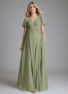 Azazie Verna Maternity Bridesmaid Dresses A-Line V-Neck Ruched Chiffon Floor-Length Dress image4