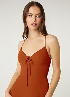 Azazie Minie Final Sale Paprika A-Line Bow Chiffon Dress image6