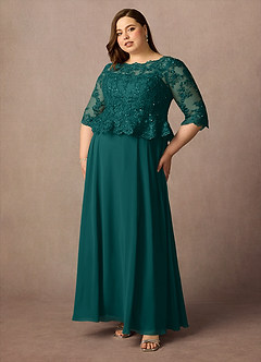 Azazie Averie Kleider für die Brautmutter A-Linie Bootshals Pailletten Chiffon Kleid Pfau image10
