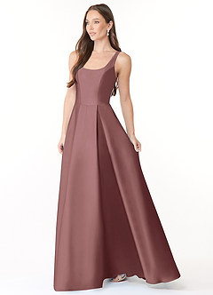 Azazie Neve Bridesmaid Dresses Vintage Mauve Ball-Gown with Pockets Stretch Satin Dress image3