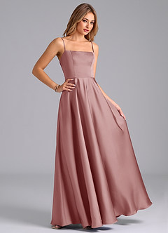 Azazie Elita Brautjungfernkleider A-Linie Plissee Stretch-Satin Kleid Altrosa image3