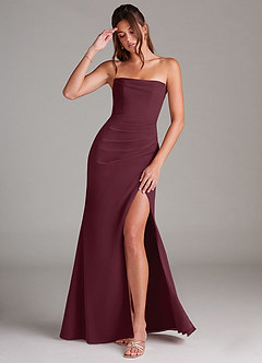 Azazie Leonis Bridesmaid Dresses Cabernet Sheath Strapless Chiffon Convertible Dress image1