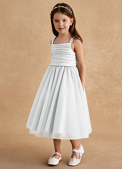 Azazie Gabbie Flower Girl Dresses Diamond White A-Line Pleated Matte Satin Dress image5