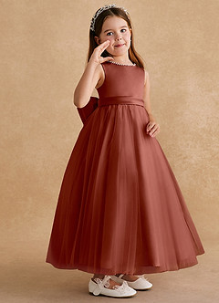 Azazie Cookie Flower Girl Dresses Auburn A-Line Bow Tulle Dress image2