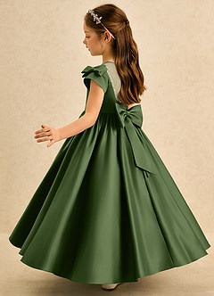 Azazie Toffee Abiti da Ragazza di Fiori Abito Stile Principessa in Raso Opaco Fiocco Oliva image5