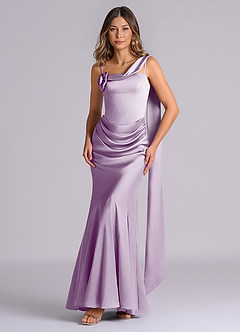 Azazie Inara Probar vestidos en casa Vestido de Verde Oscuro de Satén Elástico de Corte Sirena con Plisado image1