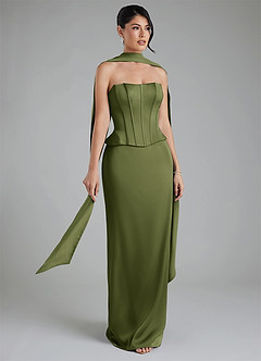 Azazie River Bridesmaid Dresses Olive Sheath Corset Stretch Satin Convertible Dress image8