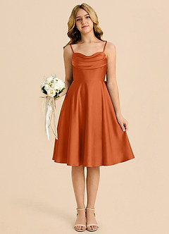 Azazie Bear Junior Burnt Orange A-Line Sweetheart Neckline Stretch Satin Dress image6