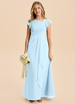 Azazie Jadyn Junior Sky Blue A-Line Lace Chiffon Dress image5