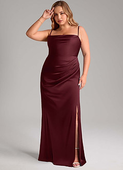 Azazie Leonis Bridesmaid Dresses Cabernet Mermaid Pleated Stretch Satin Convertible Dress image11