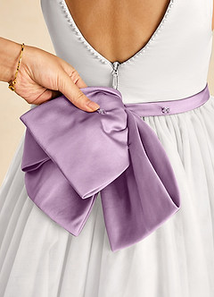 Azazie Seline Flower Girl Dresses Ivory Wisteria A-Line Bow Tulle Dress image3