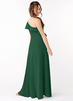 Azazie Eletta Junior Dark Green A-Line Ruched Chiffon Dress image3