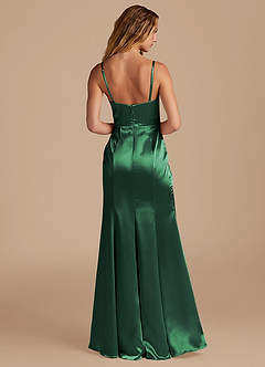Azazie Marzia Bridesmaid Dresses Dark Green Mermaid Pleated Metallic Satin Dress image5