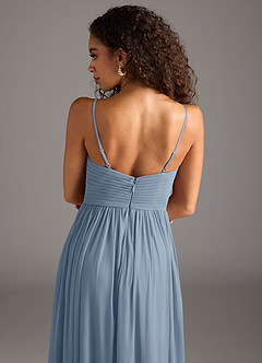 Azazie Alia Final Sale Dusty Blue A-Line Pleated Mesh Dress image7