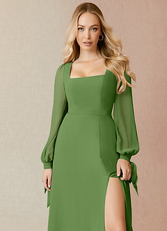 Azazie Leonia Bridesmaid Dresses Basil A-Line Long Sleeve Chiffon Dress image5